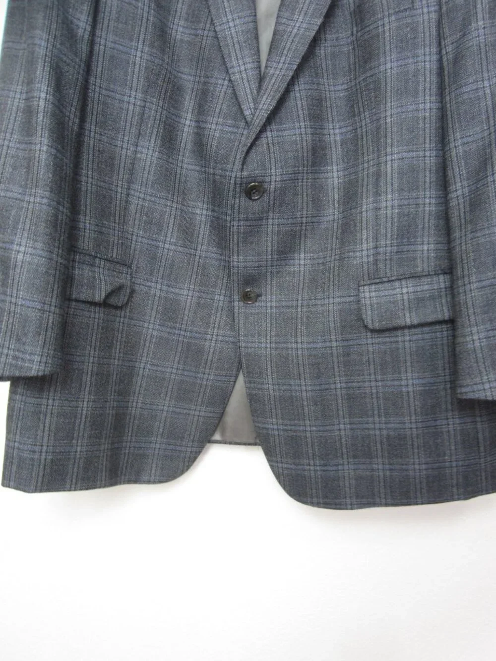 Hart Schaffner Marx 46R Blue Wool Silk Sport Coat Windowpane Plaid EUC